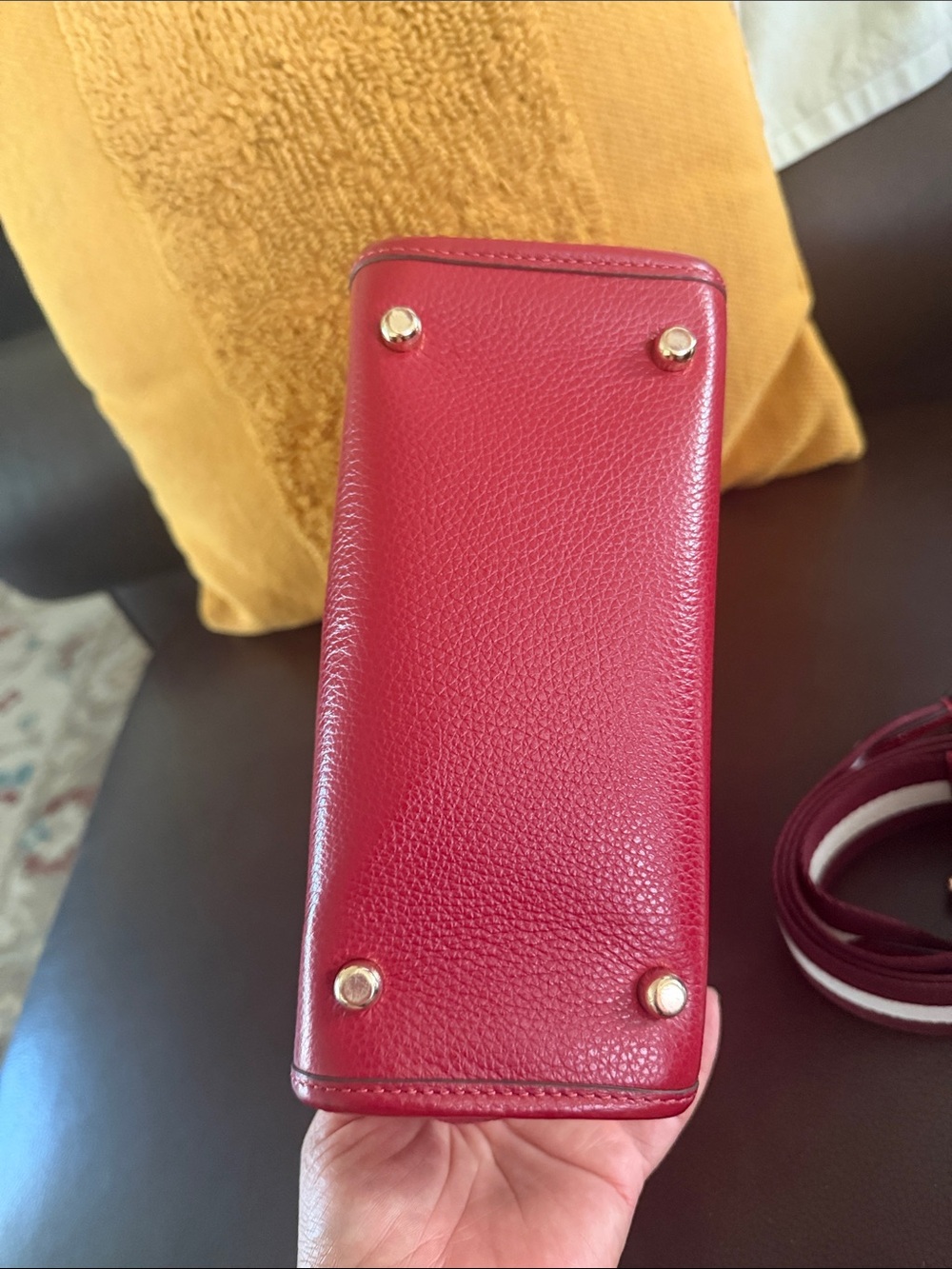 Coach Red Pebbled Leather Crossbody Tote with Striped Removable Strap - Picture 4 of 9